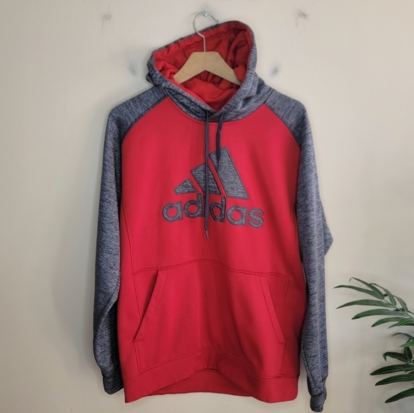 Adidas | Climawarm Red & Gray Logo Hoodie Sweatshirt Size Large - Picture 1 of 5